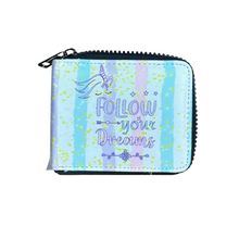 Load image into Gallery viewer, zipper wallet for kids follow your dreams unicorn