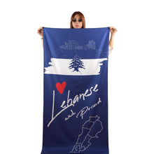 Load image into Gallery viewer, microfiber beach towel lebanese and proud 
