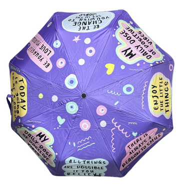 umbrella purple with automatic closing positive vibes 